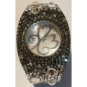 Jimmy Crystal New York Cuff Watch WJ546 w/ Black Band & Crystal Accents